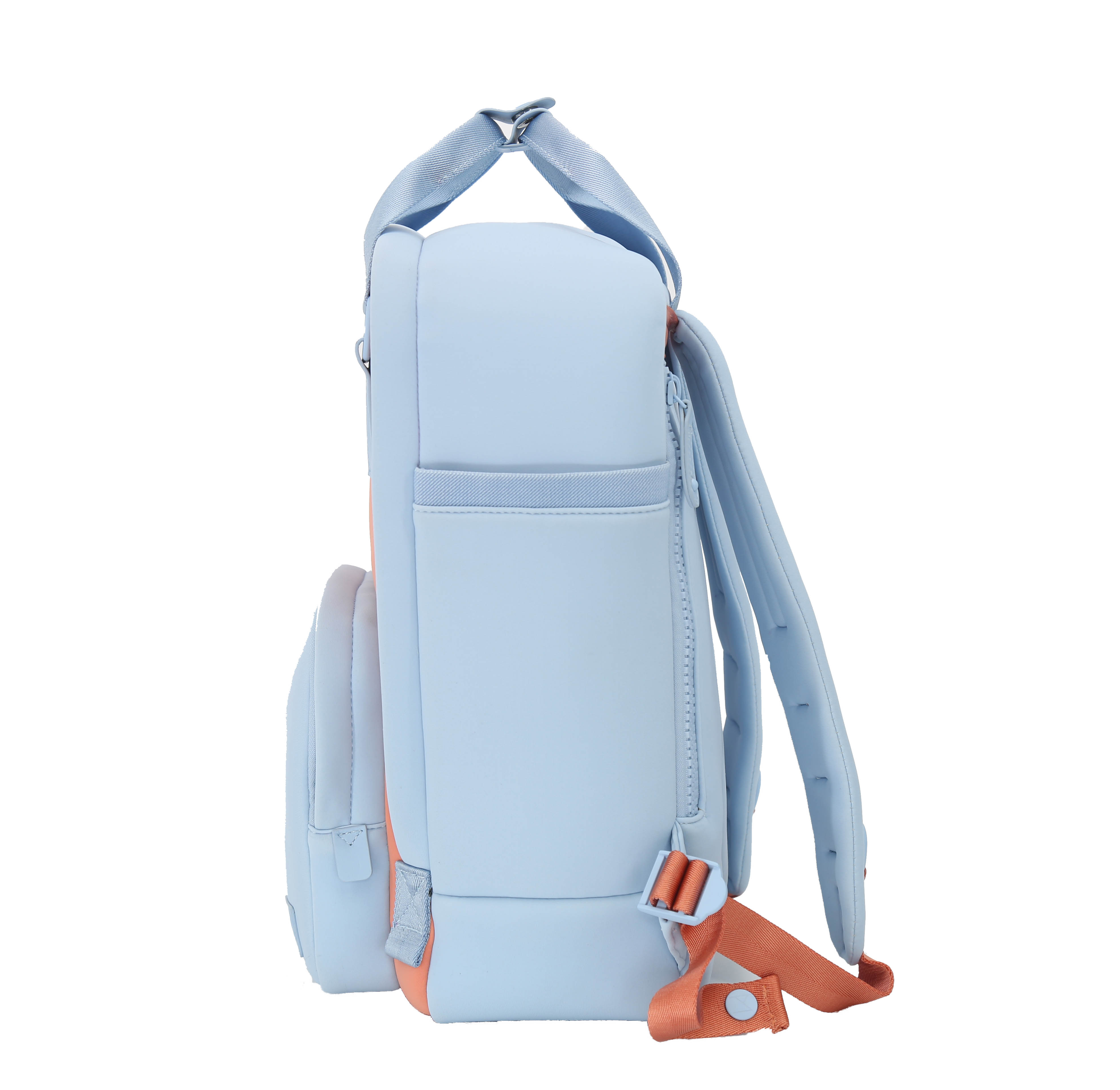 Cama (M) Neoprene ELITE bag in Powder Blue x Crabapple, showcasing its stylish design and multiple pockets.
